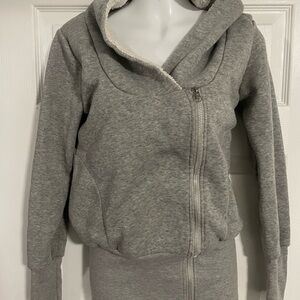 Gray Zip-Up Hoodie with Sherpa Lining
